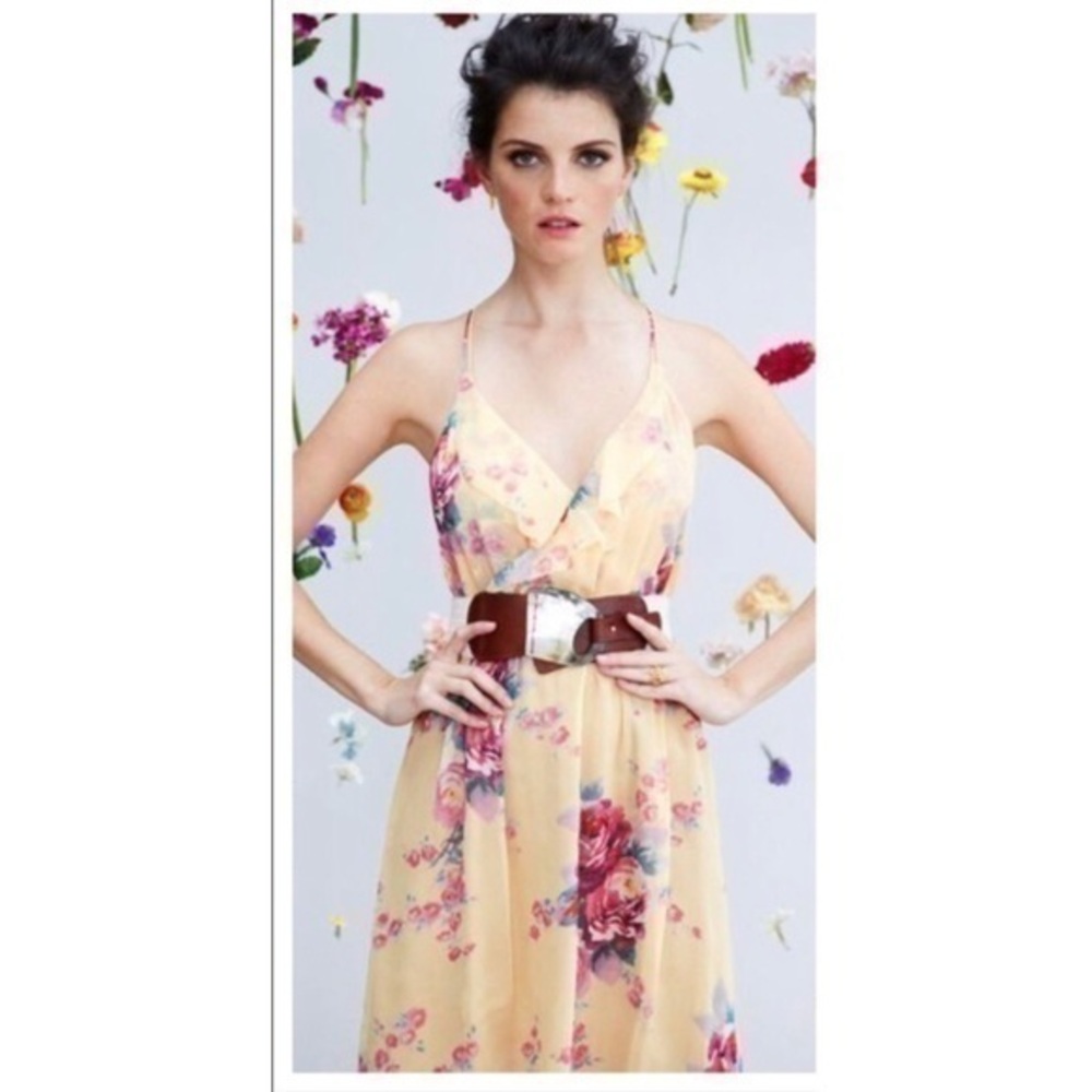 Anthropologie Meadow Rue Multicolor Rose Floral Sleeveless Silk Midi Dress
